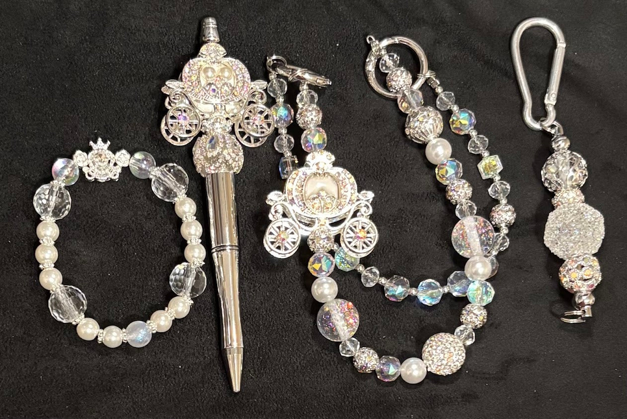 YOUR CHARIOT AWAITS - Beaded Charm, Keychain, Pen & Stretch Bracelet Set