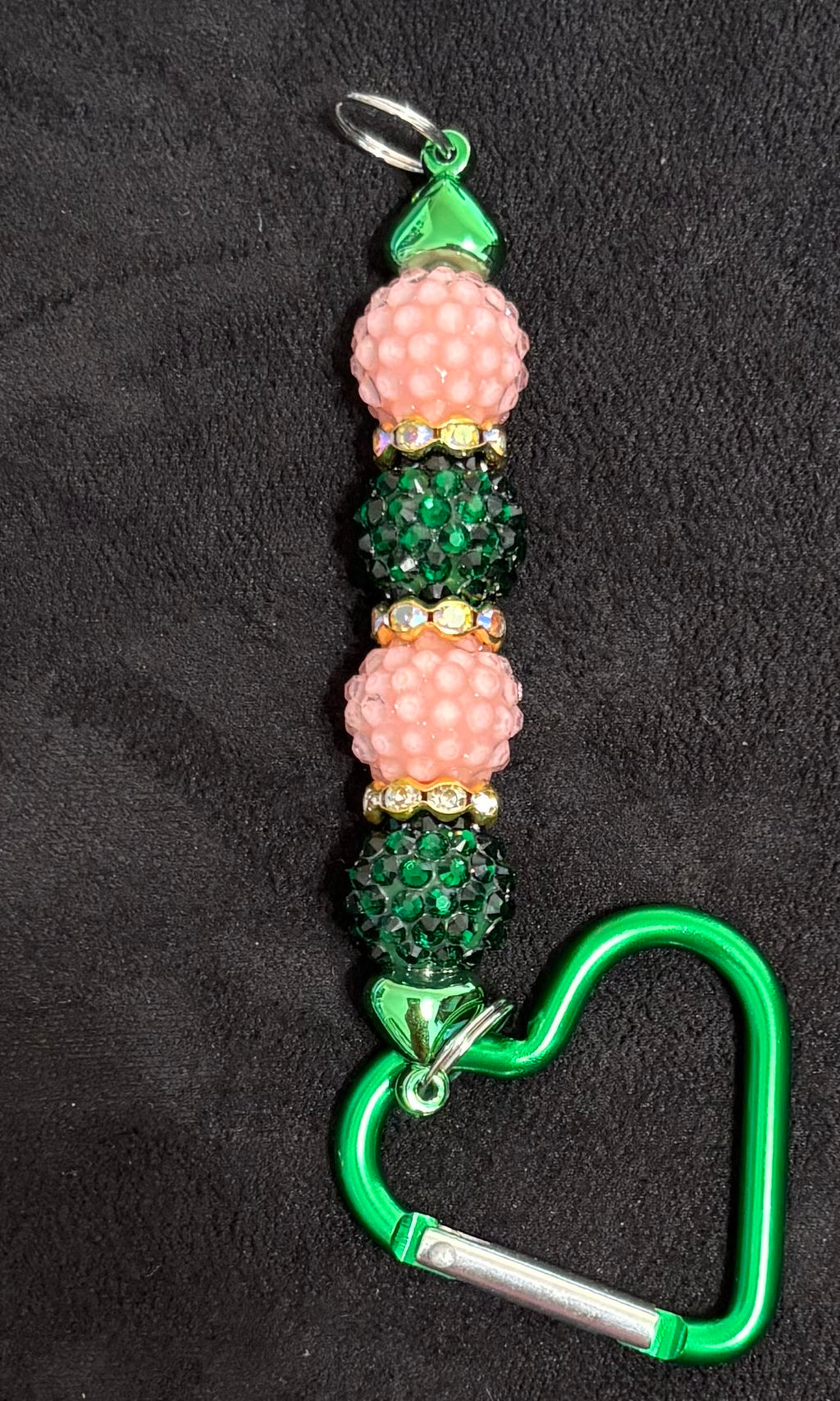 PEACH(ES) & GREEN - Beaded Charm, Keychain, Pen & Stretch Bracelet Set