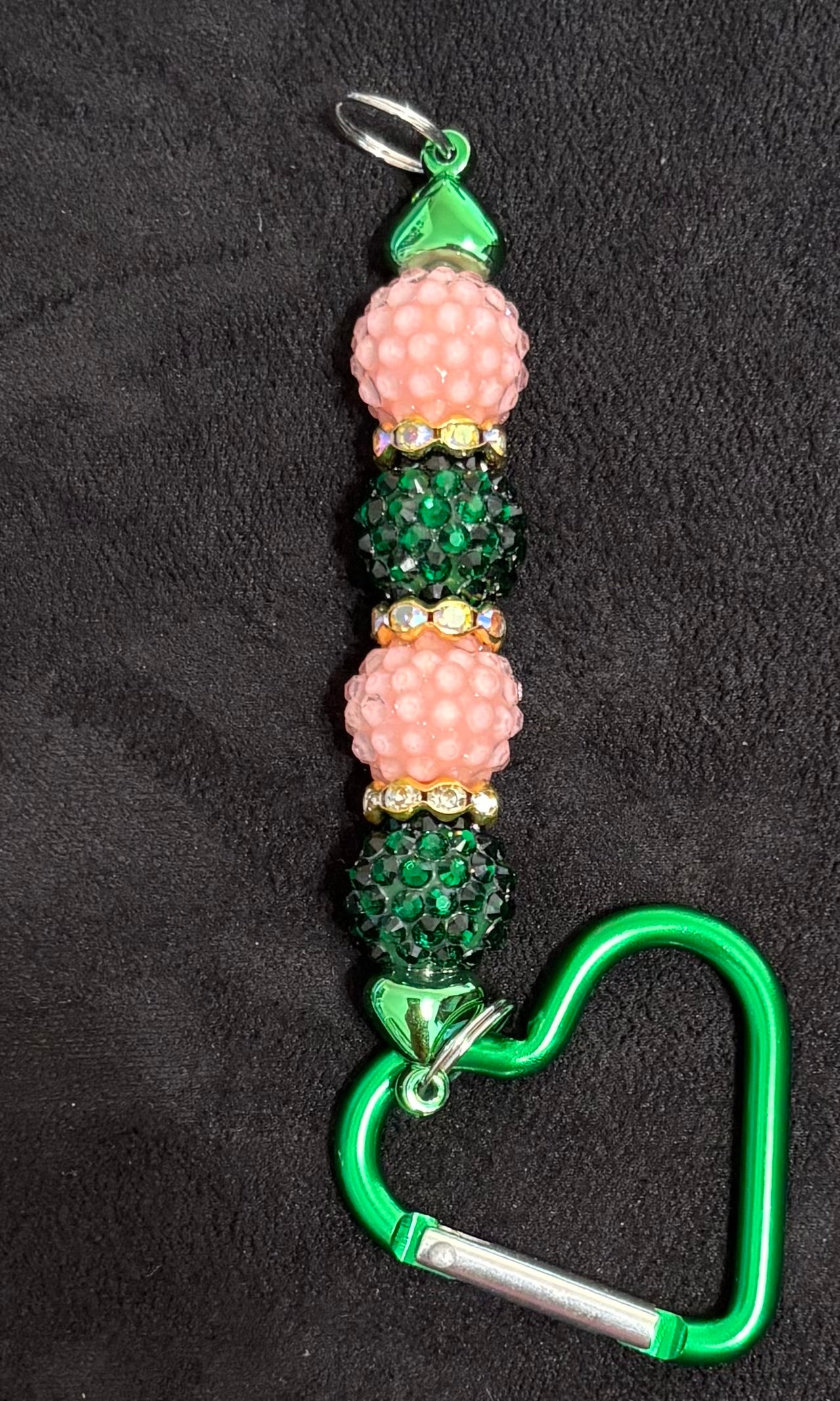 PEACH(ES) & GREEN - Beaded Charm, Keychain, Pen & Stretch Bracelet Set