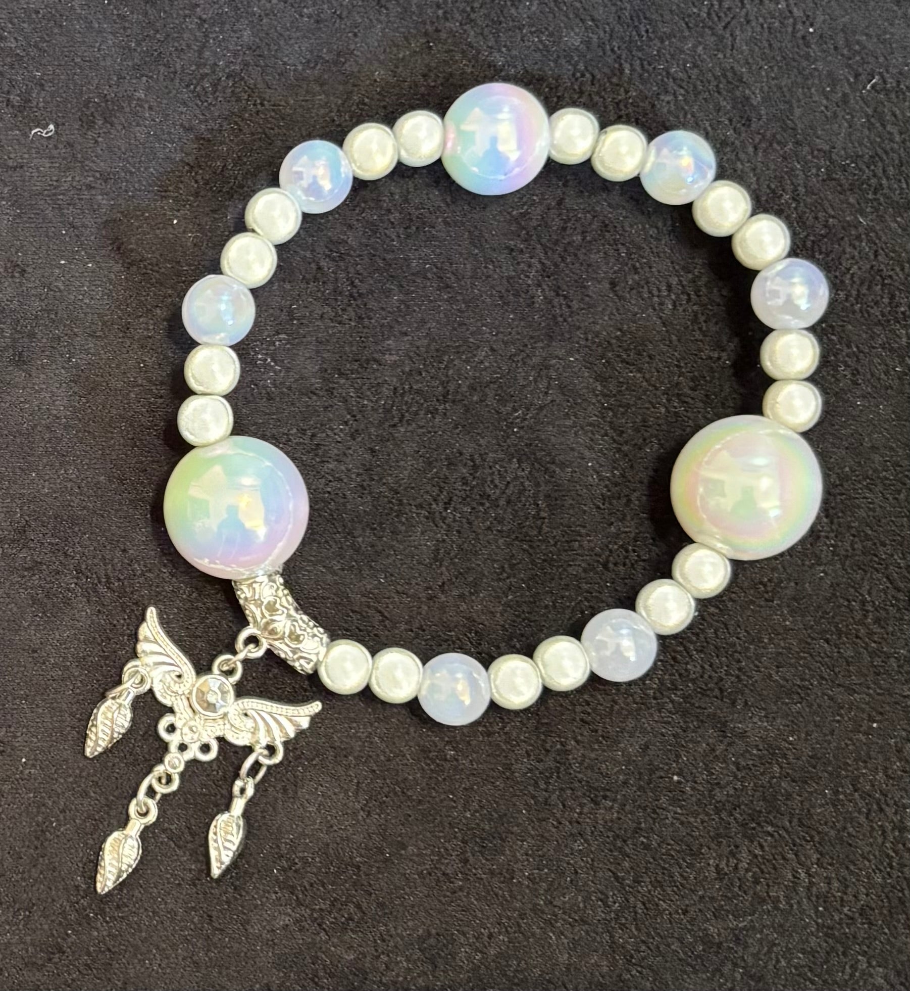 WINGED BLING- Beaded Charm, Keychain Wristlet, Pen & Stretch Bracelet Set