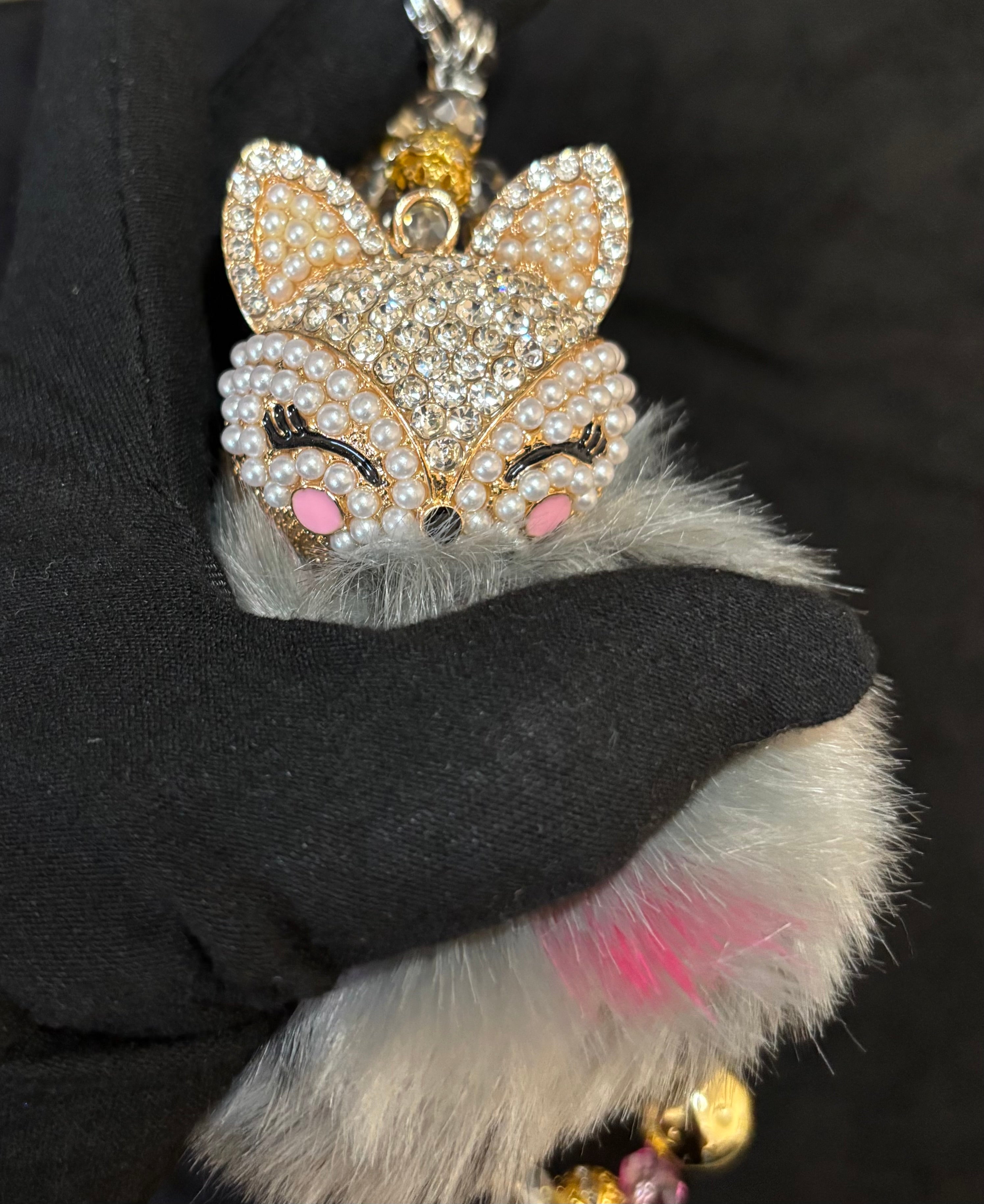 FOXY FAUX FUR - Beaded Charm, Keychain, Pen & Stretch Bracelet Set