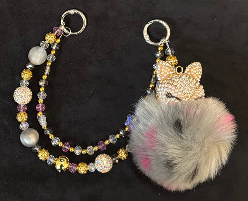 FOXY FAUX FUR - Beaded Charm, Keychain, Pen & Stretch Bracelet Set