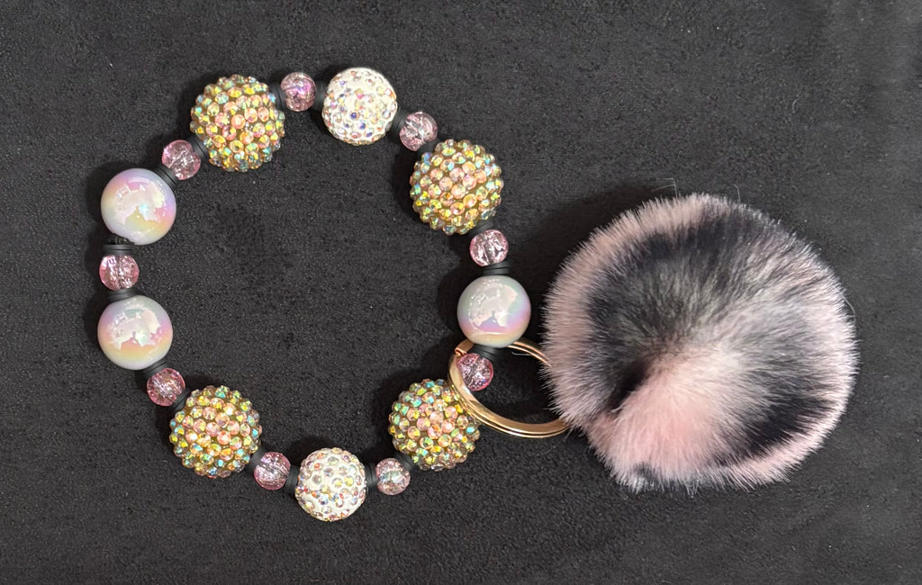 FOXY FAUX FUR - Beaded Charm, Keychain, Pen & Stretch Bracelet Set