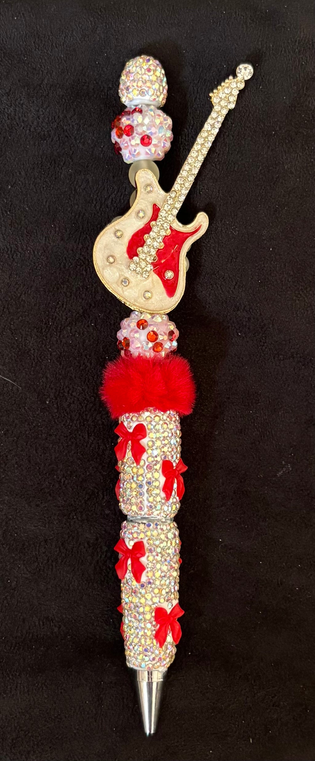 Guitar Beaded Pen in Red & White
