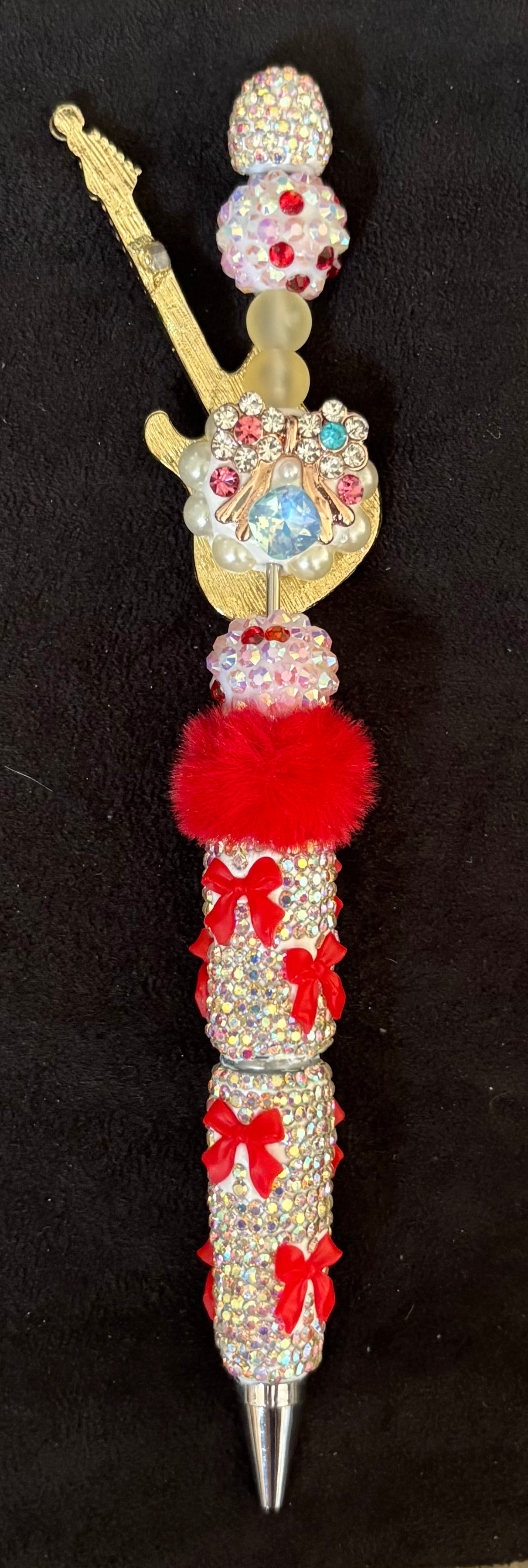 Guitar Beaded Pen in Red & White