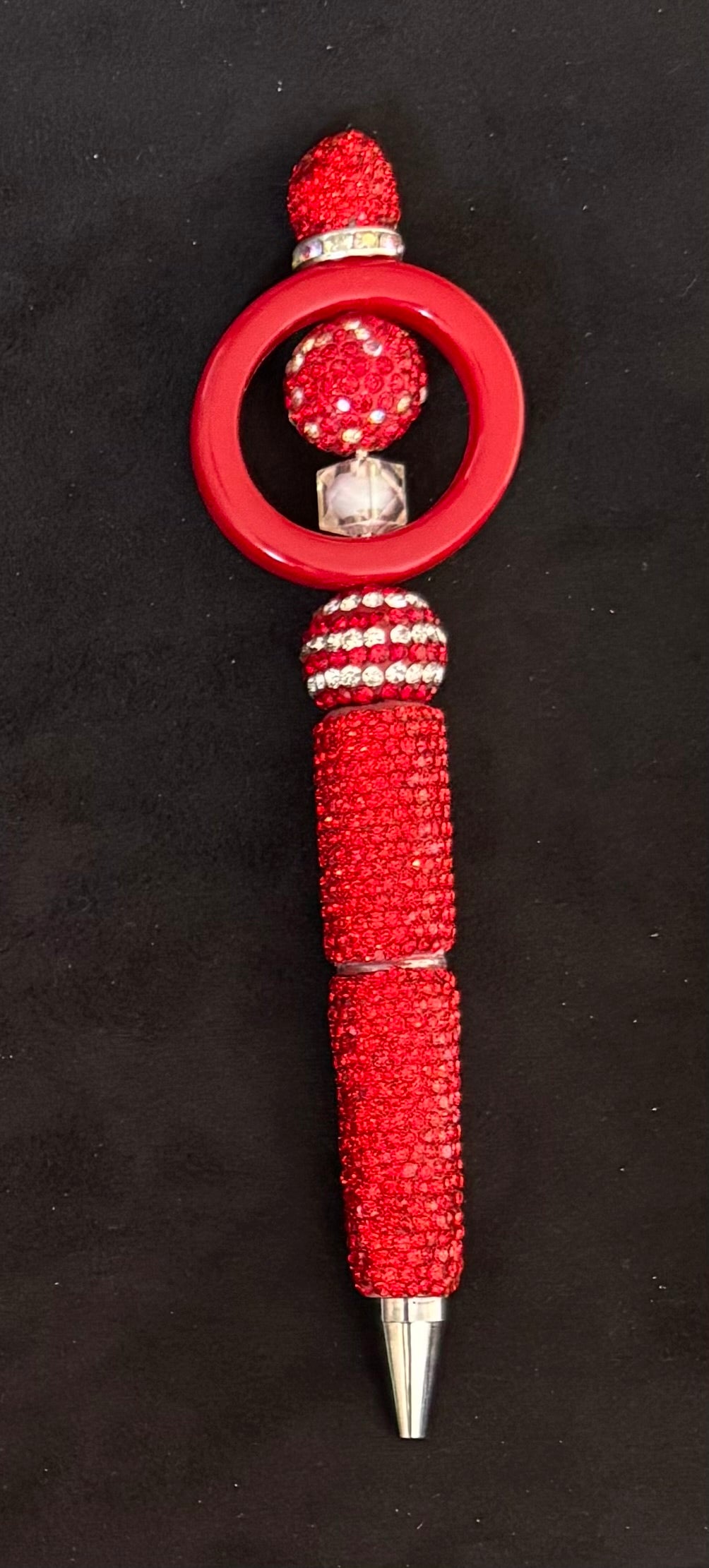 Red Geometric Beaded Pen