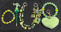 LOVE IN GREEN-Beaded Charm, Keychain Wristlet, Pen & Stretch Bracelet Set