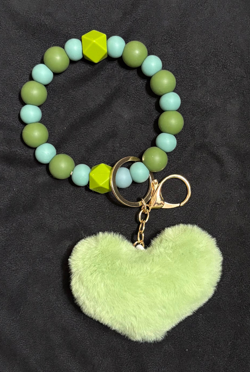 LOVE IN GREEN-Beaded Charm, Keychain Wristlet, Pen & Stretch Bracelet Set
