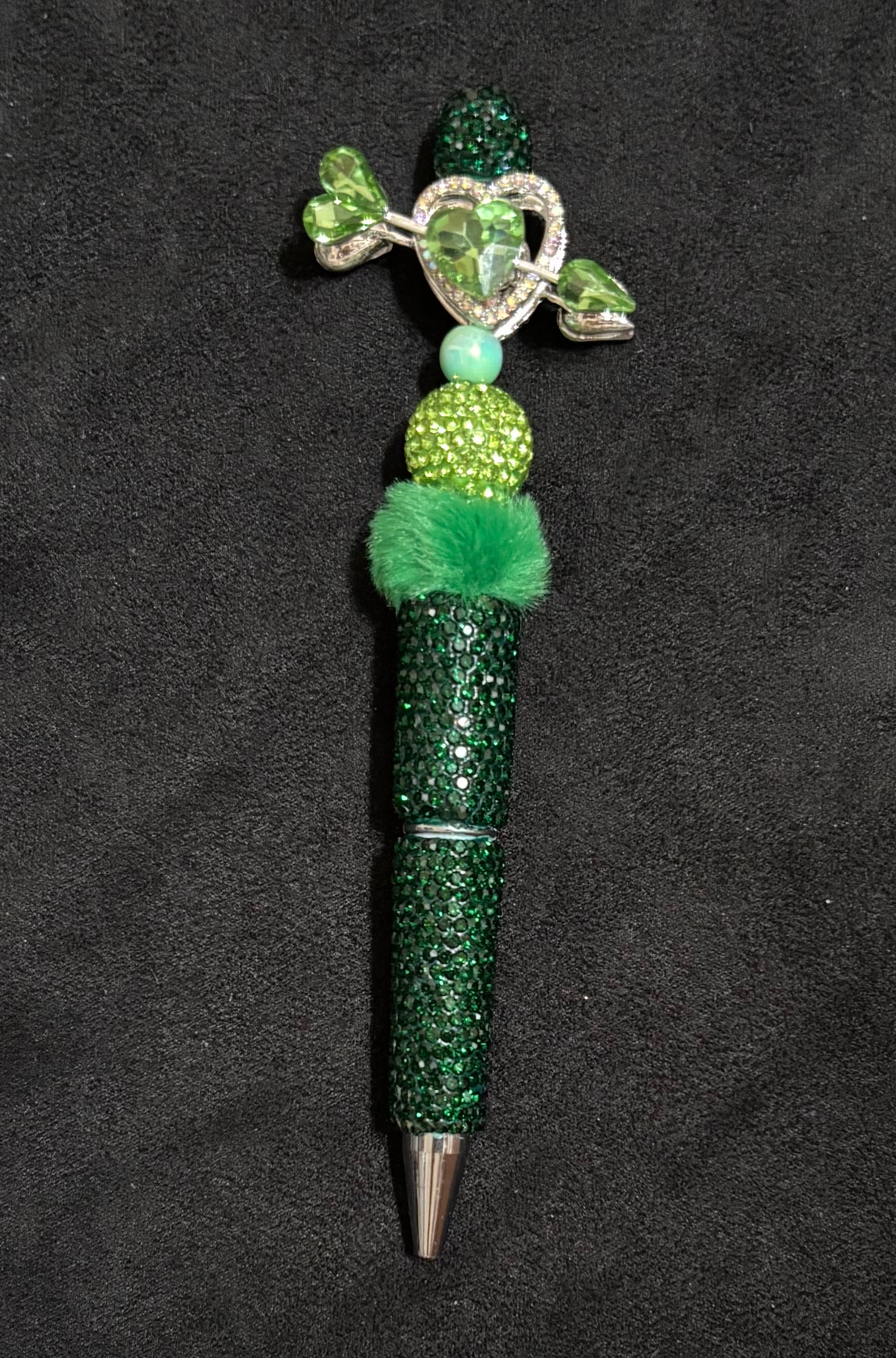 LOVE IN GREEN-Beaded Charm, Keychain Wristlet, Pen & Stretch Bracelet Set